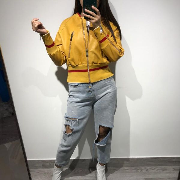 

women's leather & faux ladies real jacket women genuine, Black