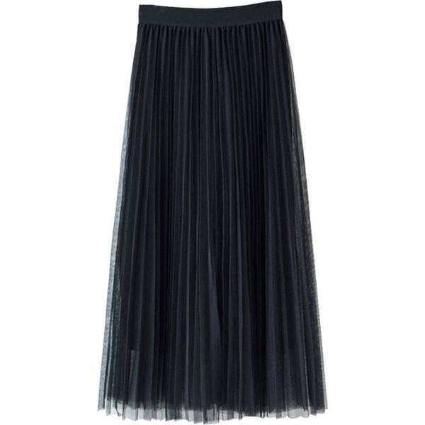 

tulle skirts womens summer long maxi female elastic high waist pleated tutu sun black gray pink 220307