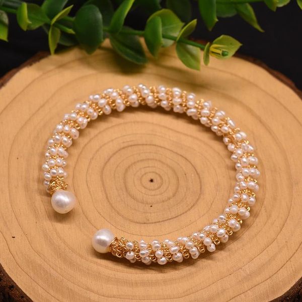 

bangle original design natural freshwater pearl adjustable for women girl wedding luxury jewelry fine cuff open bracelet, Black