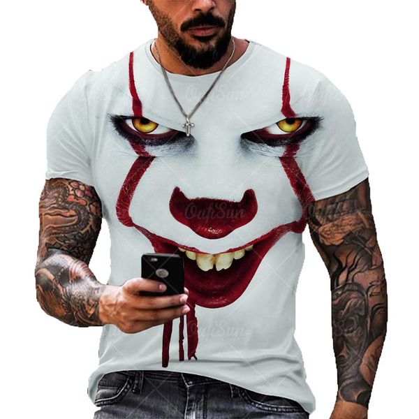 

men's t-shirts summer fashion men/women 3d printing dark evil clown pattern t-shirt street personality trend wild loose oversized short, White;black