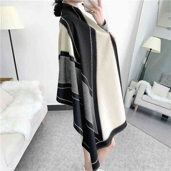 

70% off design scarf scarf women's autumn and winter cashmere like long v-shaped color matching warm thickened shawl korean students 10, Blue;gray
