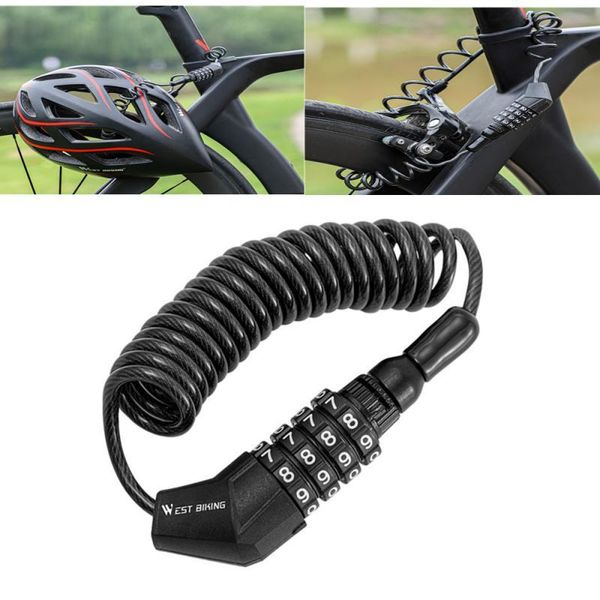 

bike locks steel cable universal anti-theft bicycle lock stainless chain coil accessories 4 digit helmet