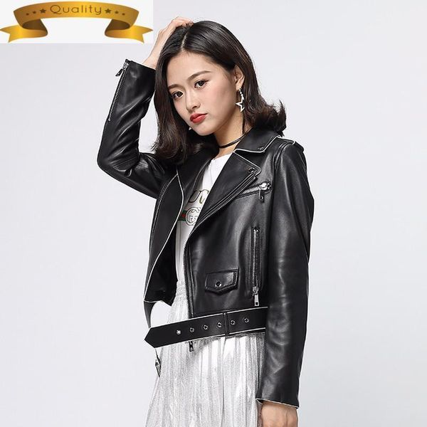 

genuine leather women jacket 2021 autumn real sheepskin coat korean motorcycle jackets chaqueta mujer yfn--1 yy421 women's & faux, Black