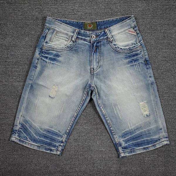 

men's jeans summer ly fashion men retro light blue washed ripped denim shorts hombre vintage designer cotton short for