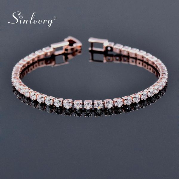 Perlen, Stränge SINLEERY 16 cm rundes Zirkonia-Tennis-Armband für Frauen, Roségold, Braut- und Hochzeitsschmuck, SL059 SSB