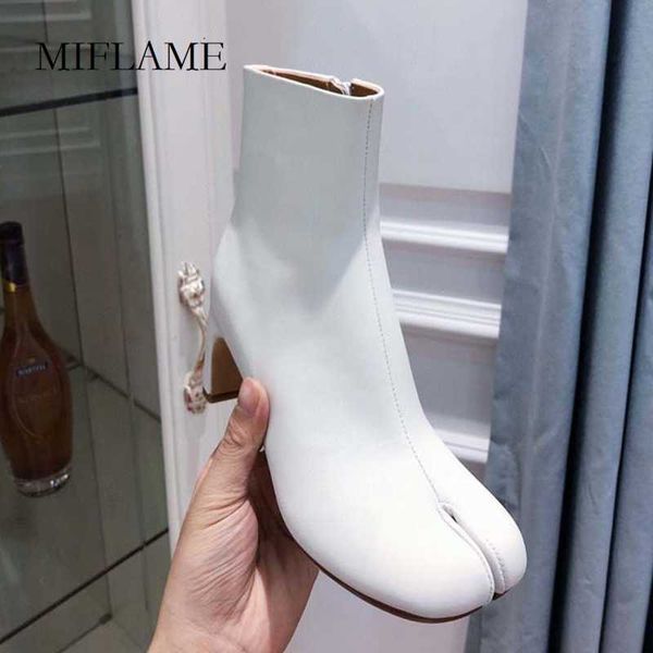 

boots trendy side zipper ankle women split toe genuine leather shoes winter horseshoe hoof heels concise leisure miss high, Black