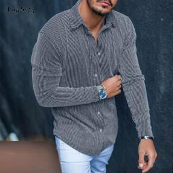 

men's casual shirts 2021 fashion solid long sleeve slim shirt mens ribbed woven vintage male turn-down collar buttoned cardigan, White;black