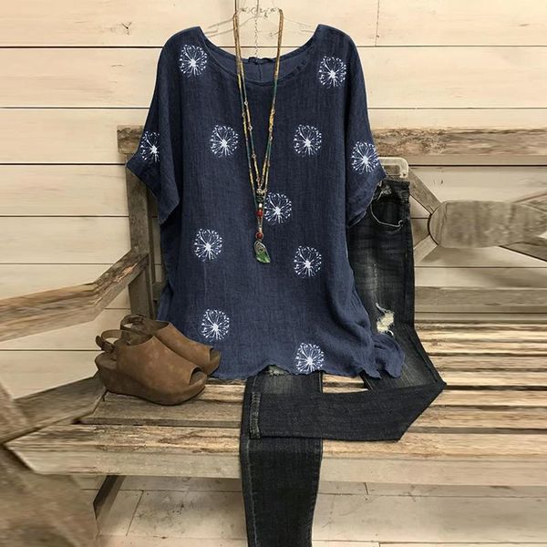 

flower print women's blouse vintage o neck batwing half sleeve female tunic plus size loose 2021 autumn women and blouses & shirts, White