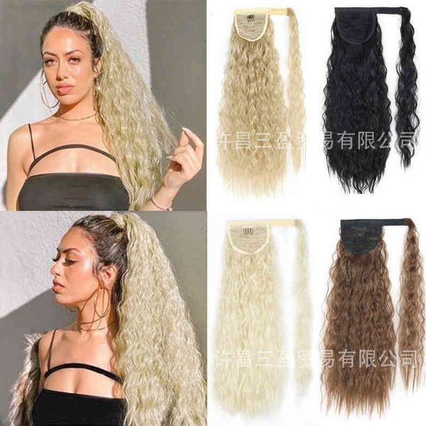 

wig bandage winding corn small ripple long curly hair high chemical fiber tail, Black