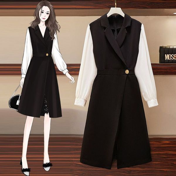 

casual dresses dress women clothes large size women's spring fat sister shows thin cover belly french style temperament waist down suit, Black;gray