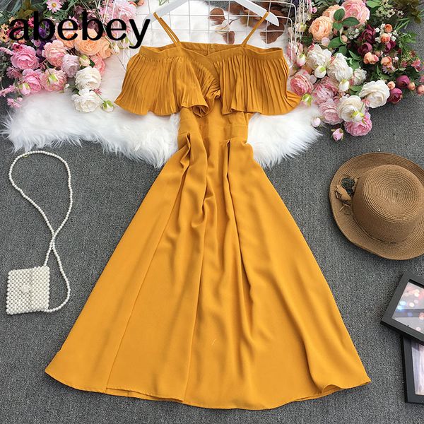 

summer fashion all-match slash neck dress high waist slim irregular ruffles solid sling 210512, Black;gray