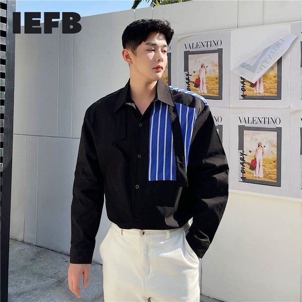 

iefb fashion streetwear shirts men's design contrast color patchwork handsome casual fashion long sleeve shirt 9y6762 210524, White;black