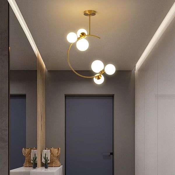 

pendant lamps creative modern nordic led chandelier ceiling simple glass ball gold art hanging light for cloakroom porch corridor home deco