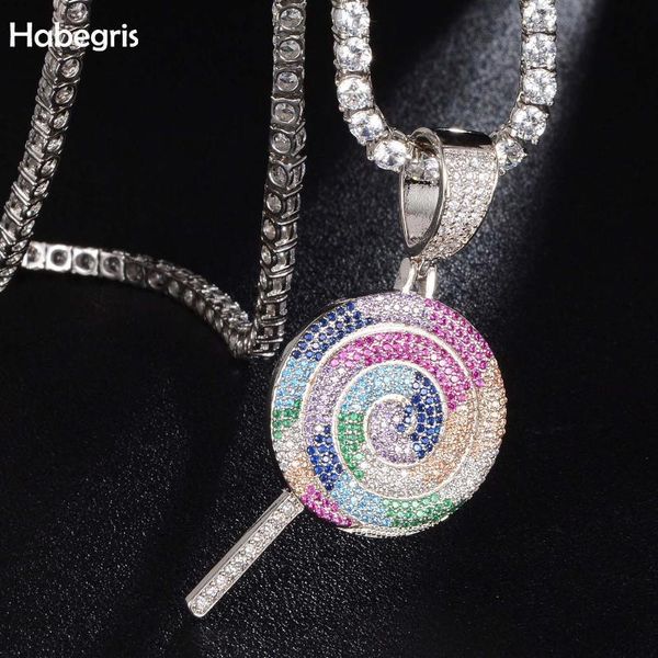 

pendant necklaces habegris colorful rainbow lollipop necklace feminine jewelry copper and zircon hip hop full, Silver