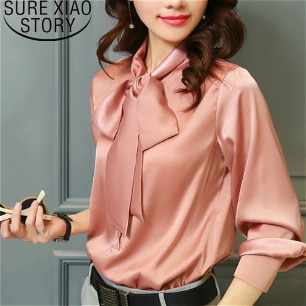 

womens blouses blusas mujer de moda chiffon blouse solid bow v-neck lantern sleeve plus size full blouse 2198 50 210527, White