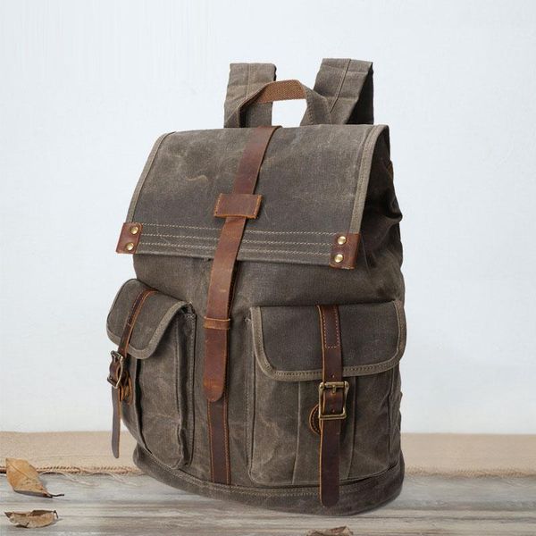 

backpack vzva2021 men's oil wax canvas shoulder retro travel bag waterproof