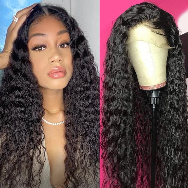

lace wigs sterly peruvian water wave front wig remy 13x4 human hair for women transparent hd frontal, Black;brown