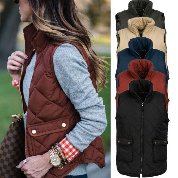 

women's vests 2021 winter cotton vest women casual sleeveless waistcoat outerwear zipper ladies pure color coats oversize 3xl, Black;white