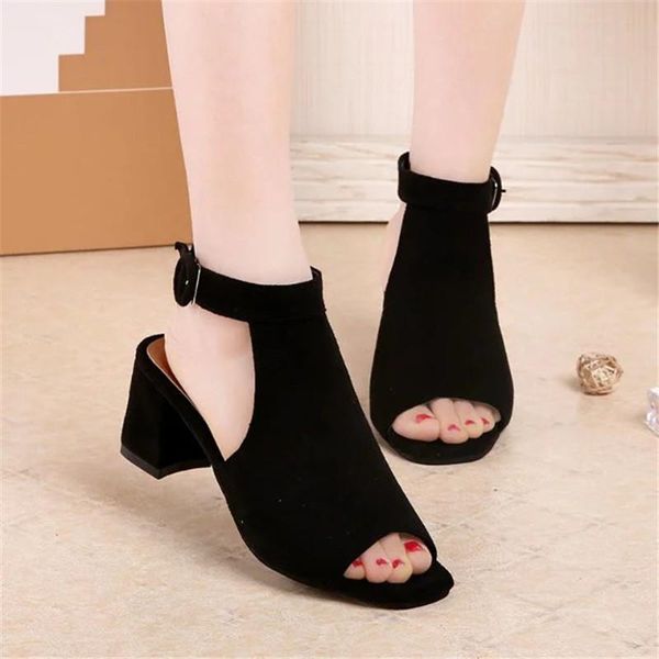 

sandals women shoe 6.5cm heel summer fashion buckle non-slip black basic casual