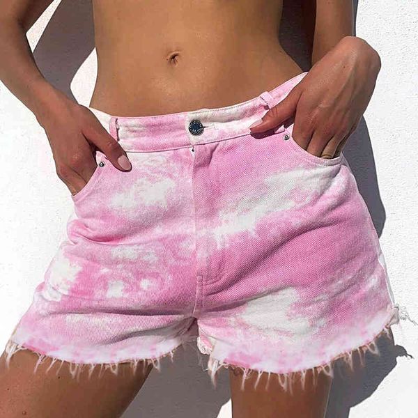 

tie dyed new super stretch women's jeans shorts with holes, Blue