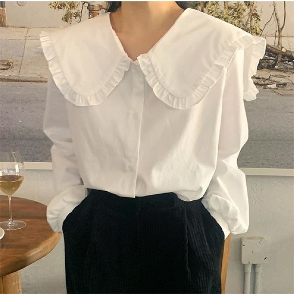 Yeni Bahar Vintage Pamuk Gömlek Kadın Boy Bayan Uzun Kollu Kız Bluz Güz Artı Boyutu Kadın Bluzlar Beyaz Femme Blusas 210410