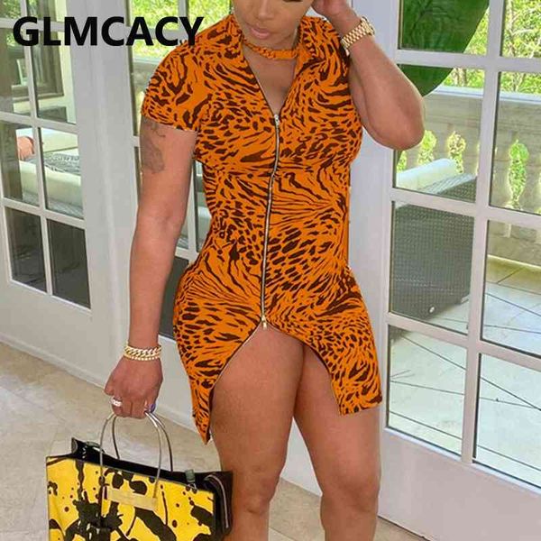 

leopard zipper detail bodycon dress slim slit mini dresses 210702, Black;gray