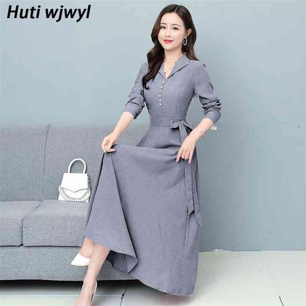 

spring autumn solid cotton linen long dress vintage casual plus szie office elegant women bodycon party maxi vestidos 210528, Black;gray