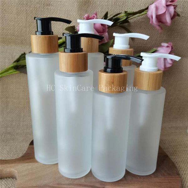 

storage bottles & jars 88pcs/lot 100/120/150ml empty bamboo matte glass with pump lid bottle cosmetic container packaging large capasity sha