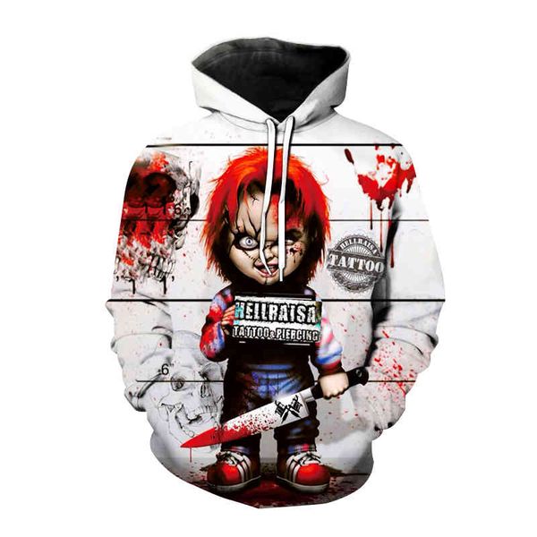 

horror movie hoodi chucky 3d print hooded sweatshirt men women fashion streetwear hoodie hip hop pullover hoody male coat, Black
