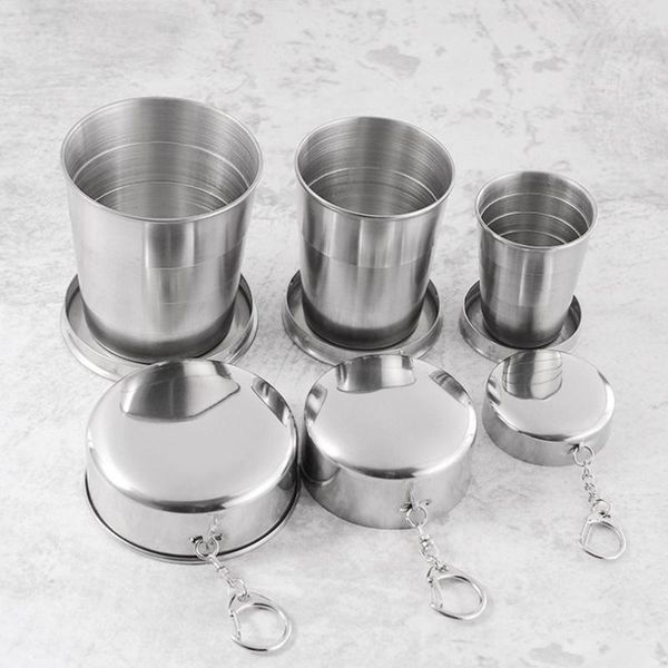 

cups & saucers steel cup camping folding outdoor travel demountable collapsible with keychain metal wine 60/150/250m