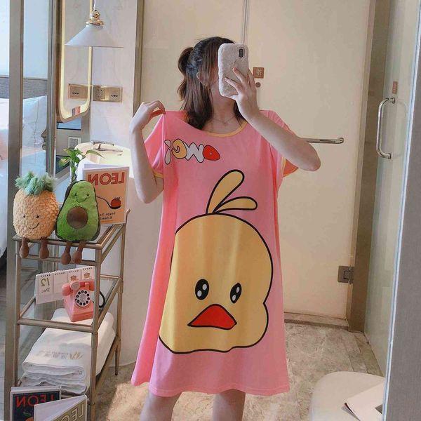 

Summer Cute Women Sleepwear Nightgown Cartoon Letter Print O Neck Short Sleeve Girl Night Gown Female Sleeping Dress Lady Sleep, Black;red