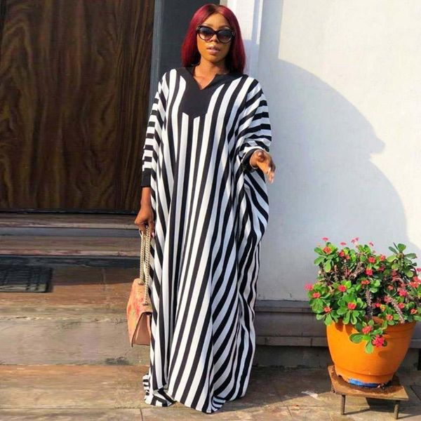 

ethnic clothing abaya muslim black and white striped bat sleeve plus size dress african women islamic ramadan eid party, Red