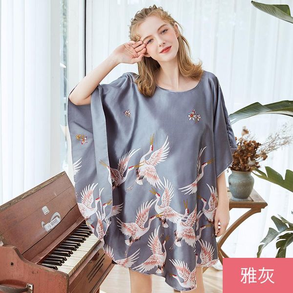 

women's sleepwear fzslcyiyi simulation silk large size robes for ladies summer cool fashion bat sleeve nightdress female home peignoir, Black;red