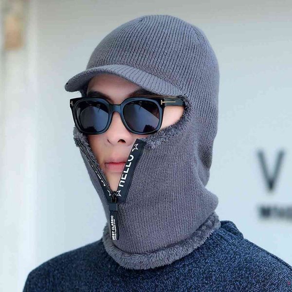 

men thick windproof warm outdoor knitted cap ear protection wool hat y21111, Blue;gray