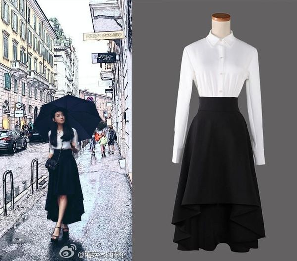 

customize hi low slim skirt umbrella contracted banded waist spring summer irregular swing long skirts, Black