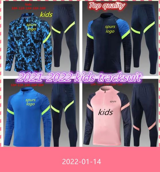 

2021 2022 spurs kids tracksuit kane training suit 21 22 son eriksen janssen football jacket kit child soccer tracksuits, Black
