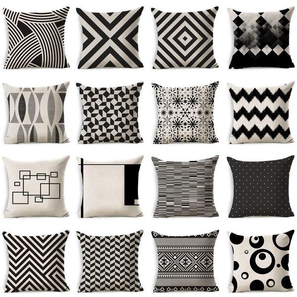 

cushion/decorative pillow black white geometric pattern cotton linen throw cushion cover car home sofa bed decorative pillowcase funda cojin