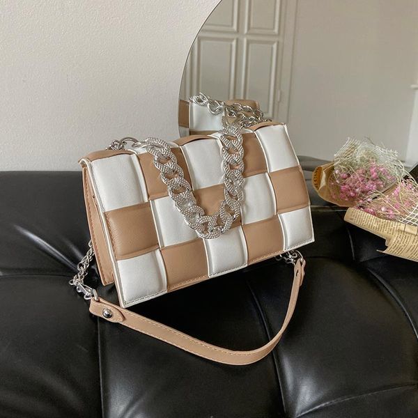 

evening bags fashion solid color plaid shoulder bag 2021 pu leather women's designer chain simple casual messenger handbags