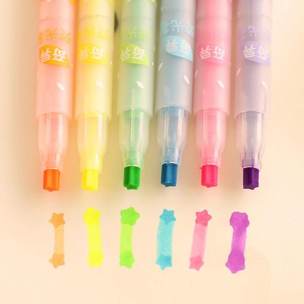 

highlighters 36 pcs/lot star highlighter pen for reading color marker fluorescent drawing caneta office material school supplies, Black;red