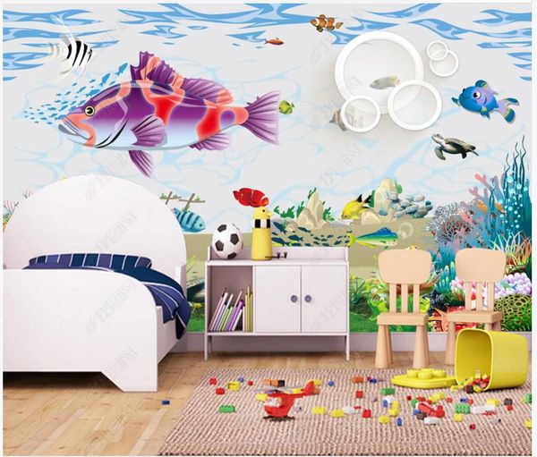 Papel de parede para celular para paredes 3d fotopers Murais Quarto infantil moderno Dreamy World World peixes simples decoração de parede pintura
