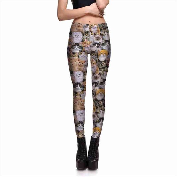 

6 patterns slim cute cat print womens fitness leggings s to 4xl plus size full length blue black grey pants