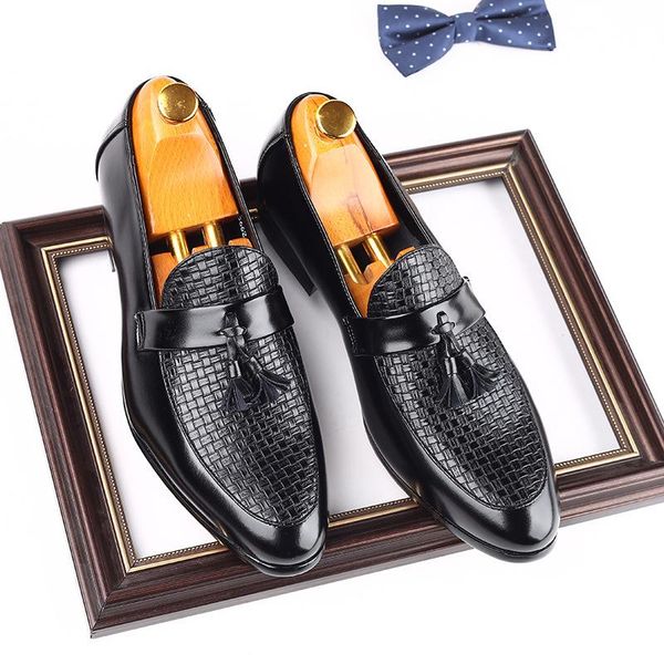 

british business casual leather shoes men's breathable lazy slip on fashion tassel loafers oxfords h281 dress, Black
