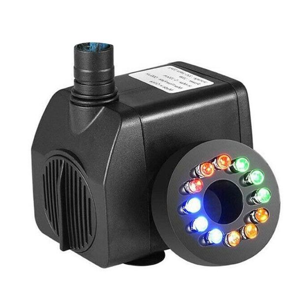 

plug 15w ultra-quiet water pump with power cord waterproof fountain 12 led light for garden decorations