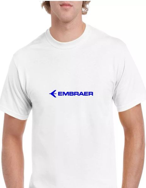 

embraer blue logo brazilian aerospace conglomerate white cotton t-shirt, White;black
