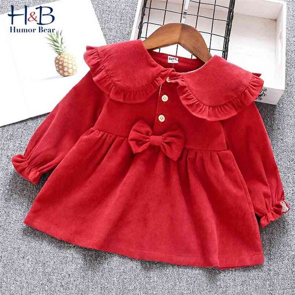 

baby girls dress autumn long sleeve bow doll collar cute toddler princess party 210611, Red;yellow