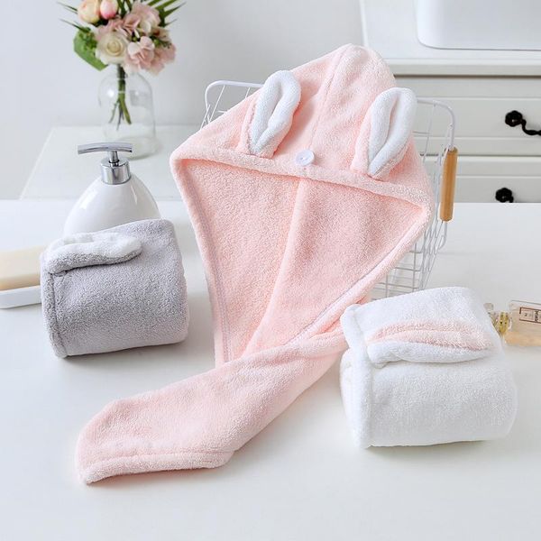 

towel ear coral fleece dry hair cap absorbent soft polyester fiber headscarf shower quick-drying customization