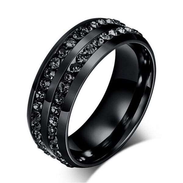 

cluster rings drop black gun color crystal for women and men stainless steel wedding ring vintage jewelry, Golden;silver
