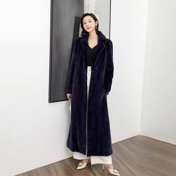 

women's fur & faux fashion winter women coat artificia mink velvet female turndown collar super warm windproof casual outdoor long jack, Black