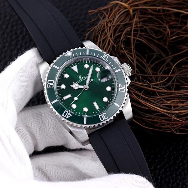 

wristwatches men automatic mechanical watch black blue rubber stainless steel ceramic bezel sapphire, Slivery;brown