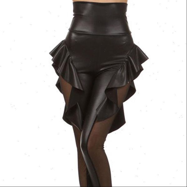 

punk fashion imitation leather pant women legging party night club bar jumpsuit catsuit mujer mesh mermaid leggings, Black